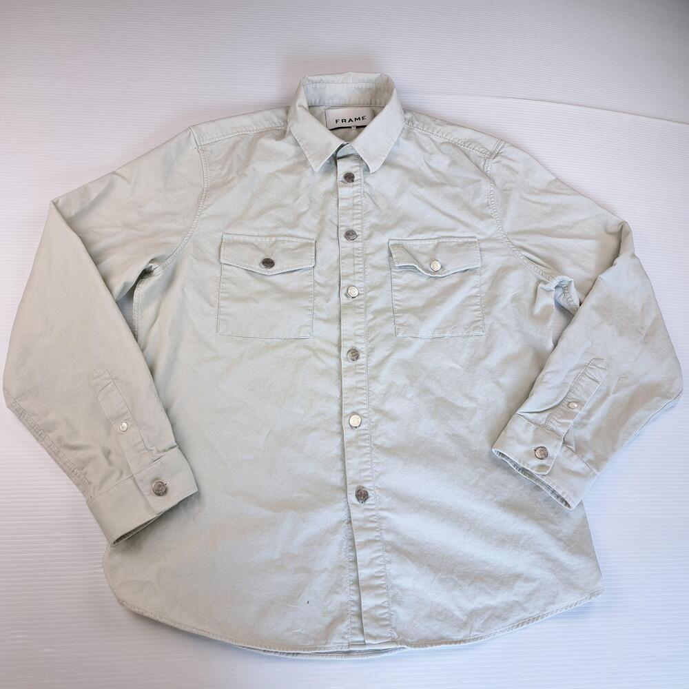 FRAME Shirt Mens Large White Corduroy Button Up Western Pockets Casual
